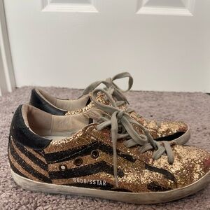 Golden Goose Women's Glitter Sneakers - Gold and Black Stripes